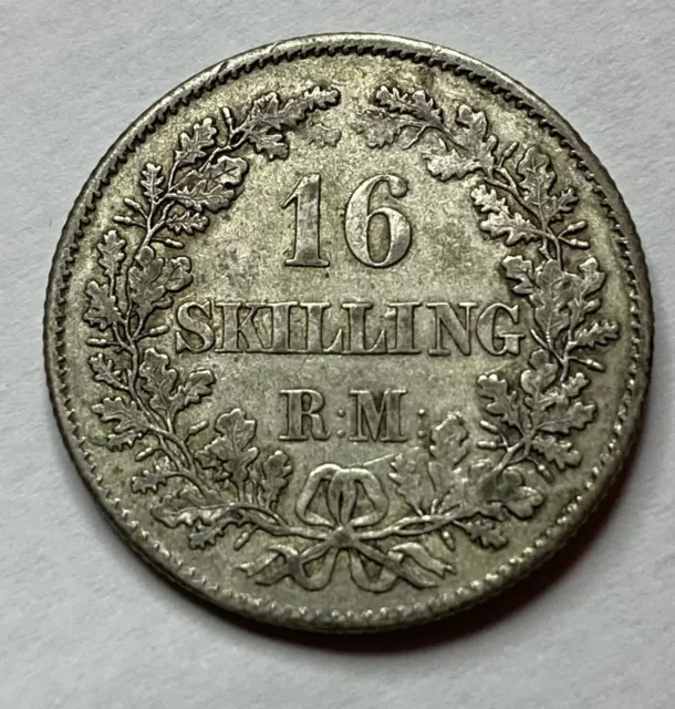 SILBER Dänemark  16 Skilling R.M. , 1858 Friedrich VII.