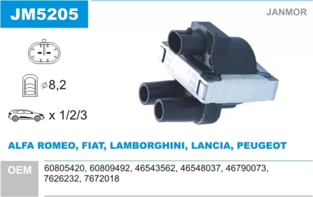 JANMOR Zündspule JM5205 für FIAT CINQUECENTO PANDA PUNTO TIPO CLASSIC TEMPRA 600