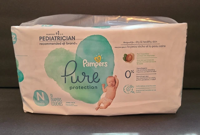 NEW Pampers Pure Protection Disposable Diapers Newborn Size 31 Count Plant Based