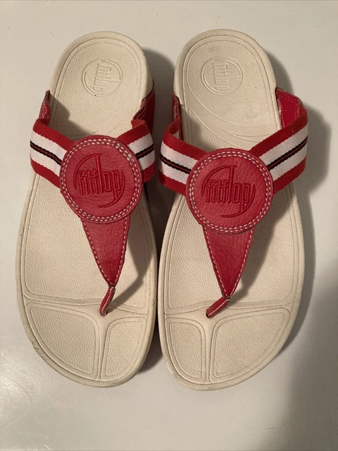 FitFlop Walkstar Red White Webbing Toe Post Sandals ~ Size 9 US ~ 41 EU