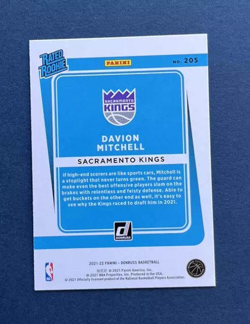 2021-22 DONRUSS DAVION Mitchell RC #205 Rated Rookie Sacramento Kings ...