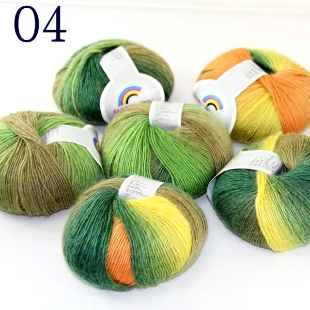 Sale 6ballsX50gr Colorful Rainbow Rug Shawl Cashmere Wool Hand Crochet Yarn 04