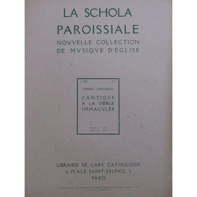 CHAUSSON Ernest Cantique à la Vierge Immaculée Chant Orgue 1913