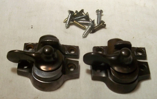 Antique Window Lock Cast Iron Vtg Eastlake Hardware Victorian 2 Part USA #Y65