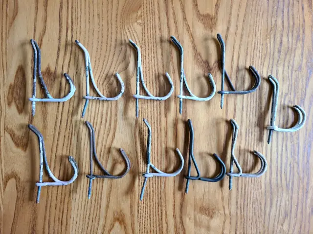 11 Vintage Metal Wire Hooks Hat Coat Screw In Hangers Hall Tree Wall