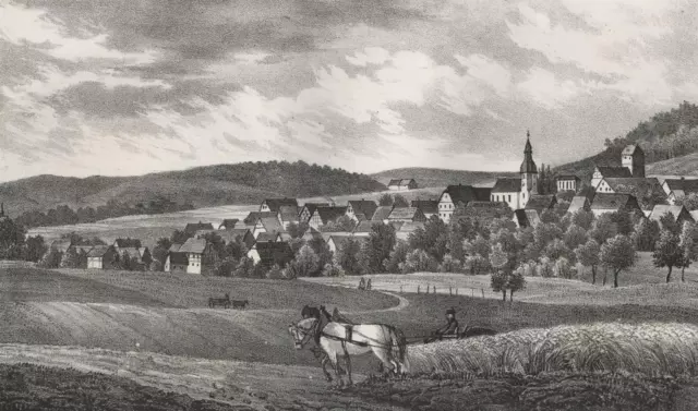 ROSCHÜTZ (Gera) - Gesamtansicht - Sachsens Kirchen-Galerie - Lithographie 1843