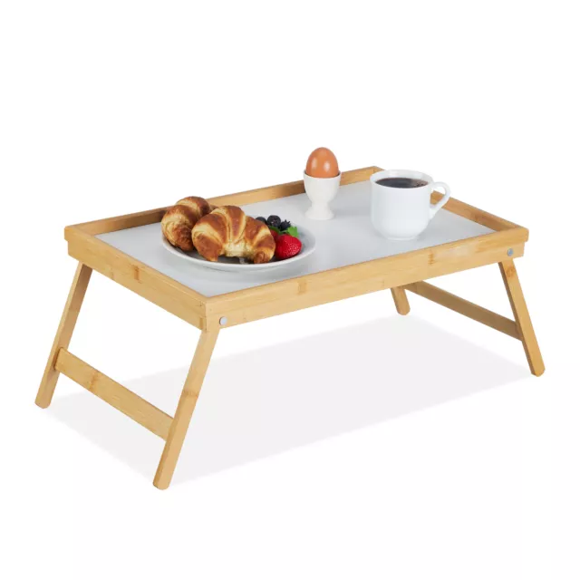 Bandeja de cama de bambú con patas plegables, mesa de desayuno plegable,  bandeja portátil para portátil, bandeja grande para servir para escritorio