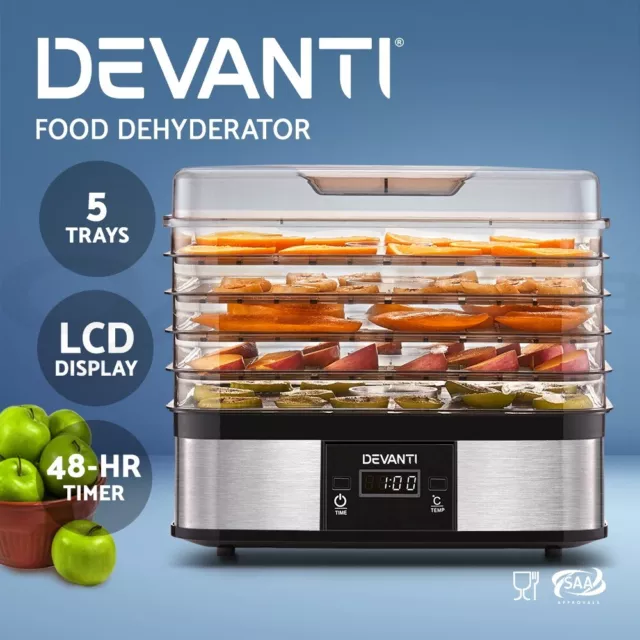 Devanti 5 Trays Food Dehydrator Commercial Fruit Dehydrators Beef Jerky Dryer