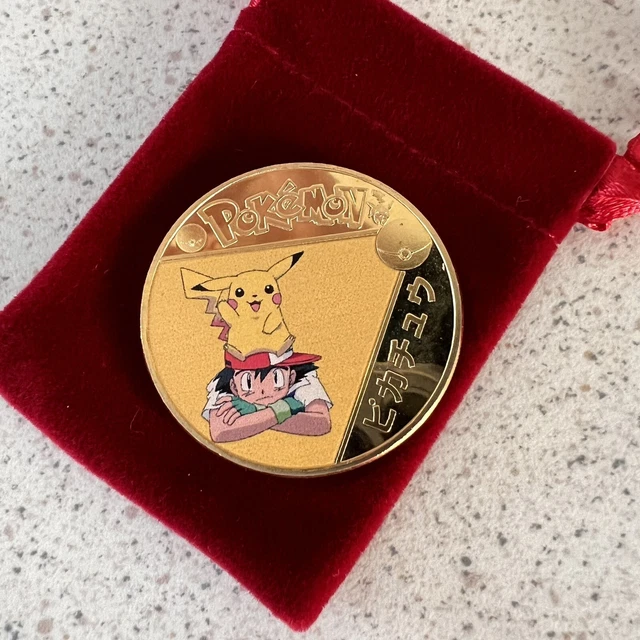 POKEMON PIKACHU ASH Ketchum Gold Plated Collectible Coin Card Gift Set