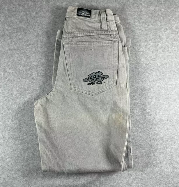 Vintage Garment Stage Wide Leg Baggy Denim Jeans Skater JNCO STYLE Grey 25 Waist