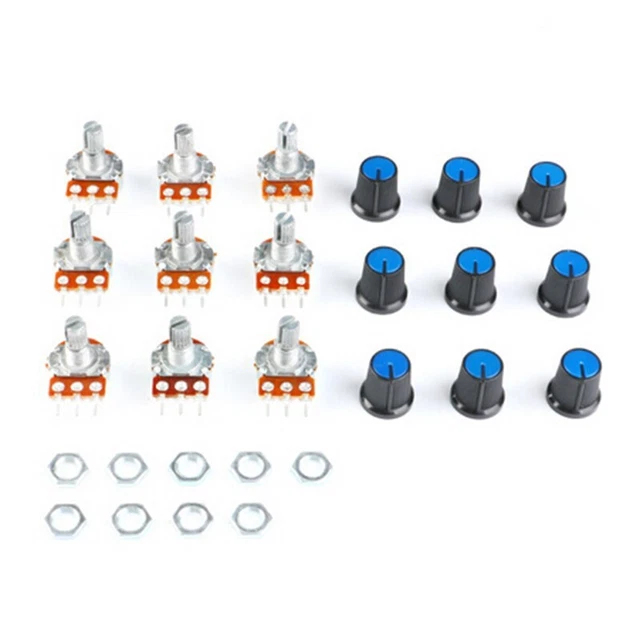 Lot 9x 15mm Shaft 1K 2K 5K 10K 20K 50K 100K 500K 1M Potentiometers Set