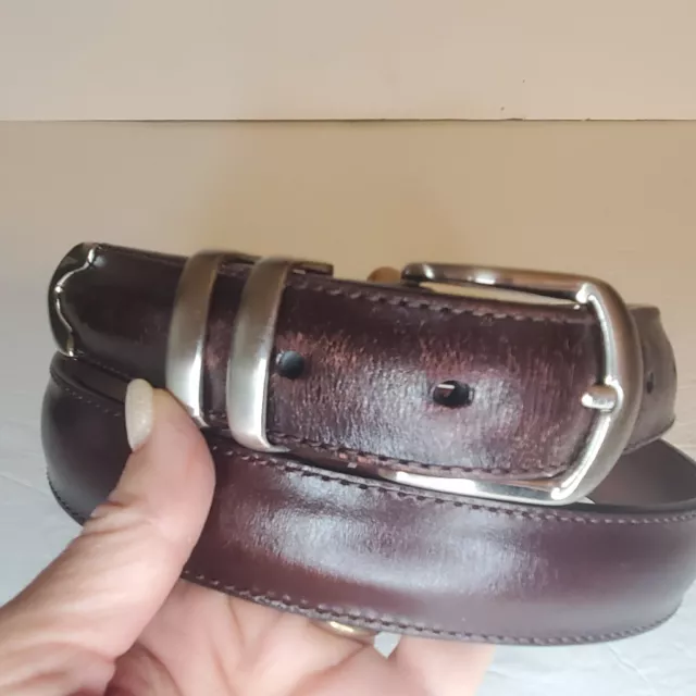 Mens Full Grain Cowhide Belt Leather Dark Brown Sz 38 Silvertone Buckle Preowned