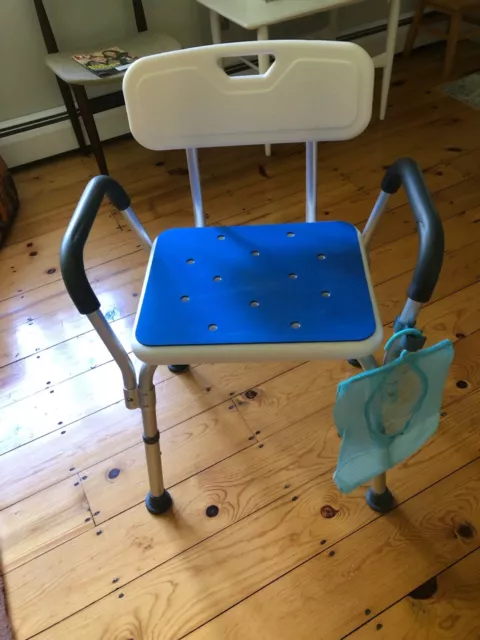 Adjustable Medical Shower Chair Bathtub Bath Seat Stool W/ Arms White & Blue