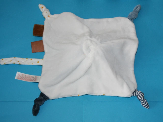 Obaibi Okaidi Doudou Lapin Plat Blanc Bleu Raye Bleu Blanc Etoiles Etat Neuf 2