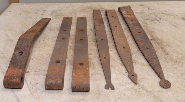 Antique 18th century hand wrought forged strap hinges & brackets collectible lot 4