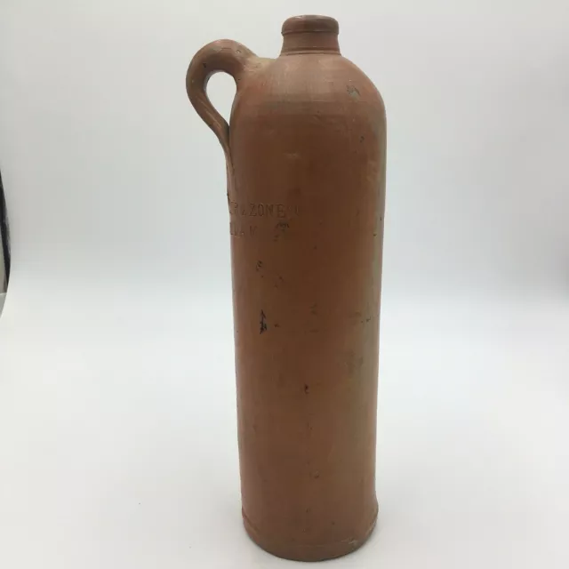 Antique Clay Bottle 1800's Marked Daniel Visser & Zonen Schiedam Stoneware