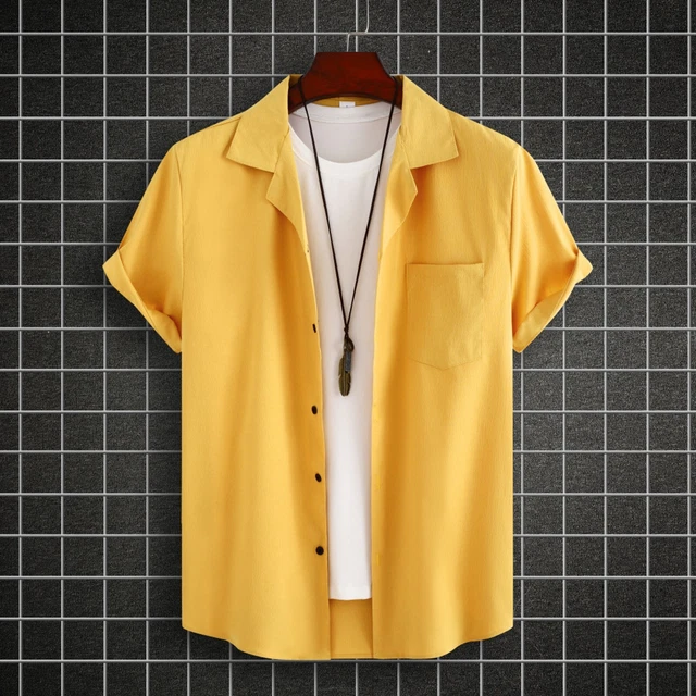 Large Button Summer Men's Short Sleeve Cardigan Shirt Beach Pocket T Shirt