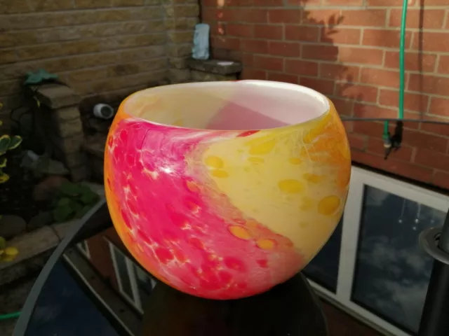 Large Hand Blown Art Glass Multicoloured Bowl