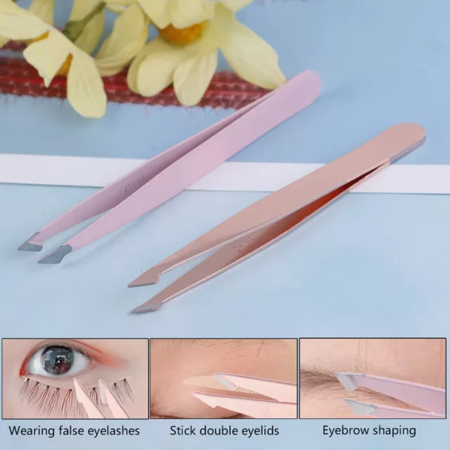 StainlessSteel Angled Slanted Eyebrow Tweezers Face Hair Removal Trimmer Ca~m'