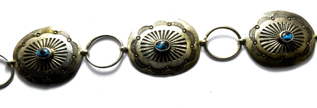 Sterling Silver Turquoise 27x34mm Concho Link Belt 37"  95g