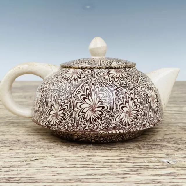 5.9" Chinese Antique Porcelain Marbled ware dynasty White glaze pattern Teapot