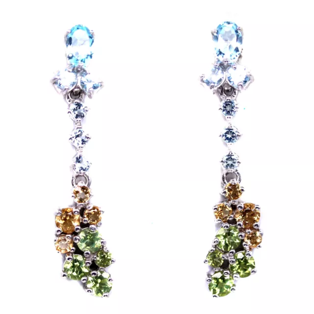 Gemstone Sky Blue Topaz, Citrine & Peridot Earrings 925 Sterling Silver