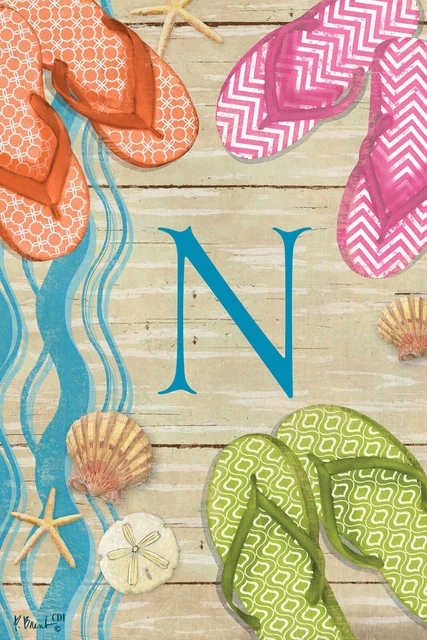 Flip Flops on Boardwalk Monogram N Double Sided 12 X 18 Inch Garden Flag