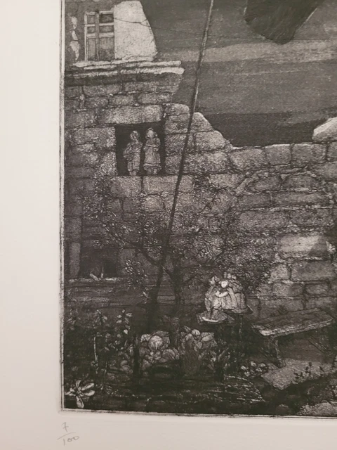 Lithographie signée et numérotée décor d'oiseau et de chat signature à identifie 6