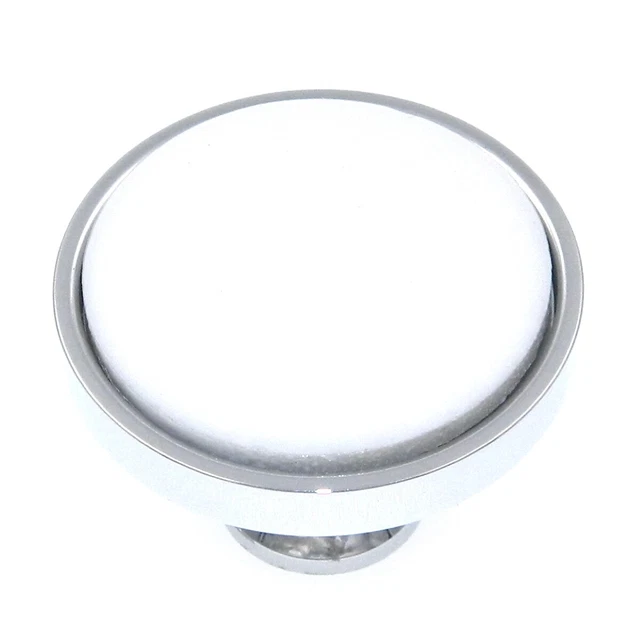 Hickory Hardware Milan Chrome and White Round Cabinet Solid Brass Knob P9821-W