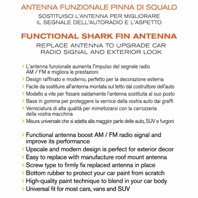 Antenna Shark Bianca Auto Radio Am/Fm Tetto Pinna Di Squalo 14X6,5X6Cm Tuning 3