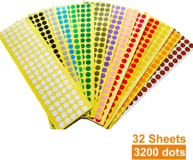 3200 STICKY COLORED Dots 10mm Color Coding Sticky Dots Assorted 16 Color  100 Dot $14.10 - PicClick AU