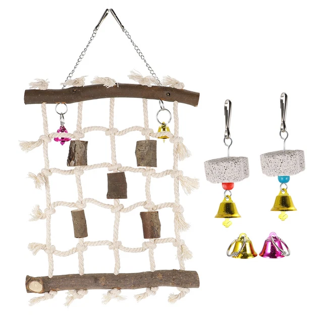 1 Set Papageienkäfig Spielzeug Baumwollseil Kletternetz mit Bell Sittich