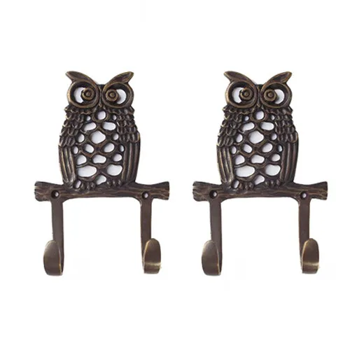 2pcs Vintage The Owl Double Hook Antique Solid Brass Hanger Wall Mount Strong