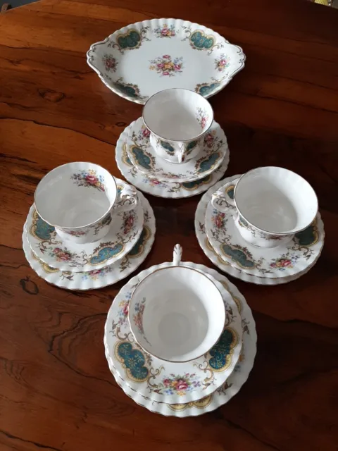 Royal Albert 'Berkeley ' Tea Set. 13 Pieces 4 Cups, Saucers, Plates 1 Cake Plate