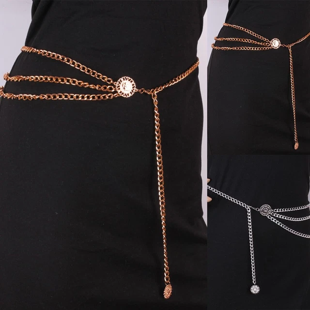 Catena vita retrò in metallo con dettaglio moneta d'oro accessorio moda donna