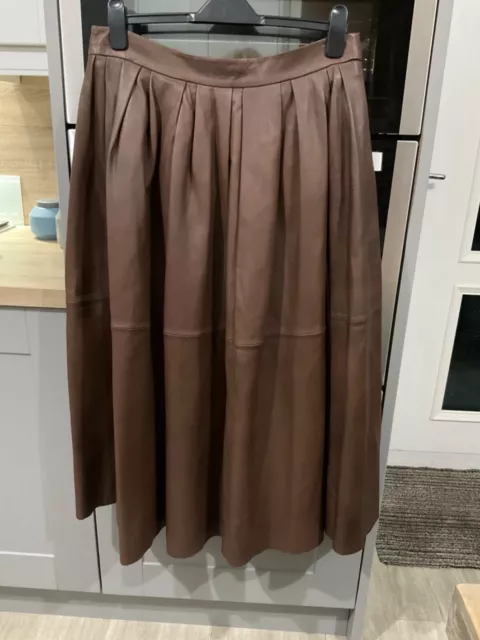 M&S Autograph Chocolate Leather Skirt Size 14 RRP£199