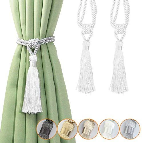 Curtain Tiebacks Tassel Tie-Backs, Rope Curtain tie Backs Handmade 2p White