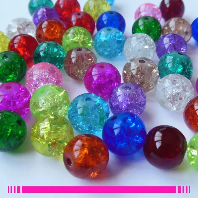 Perles craquelées rondes en verre 10mm (lot 10/30perles) 16 couleurs au choix