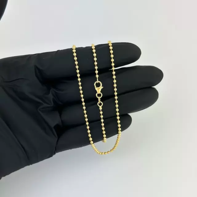 2mm 18K Yellow Gold Over Solid Ball Bead Chain Italian 18" Necklace For Women's