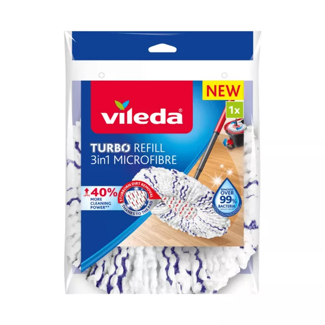 Vileda Turbo Refill Microfibre Replacement Mop Head 3in1 Pad 40% More Efficient