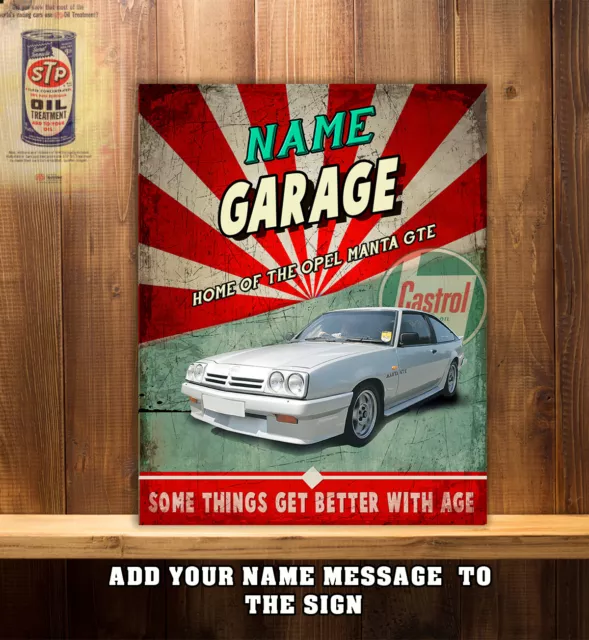 Personalised Opel Manta Garage Workshop Shed Vintage Metal Wall Sign Gift CS24