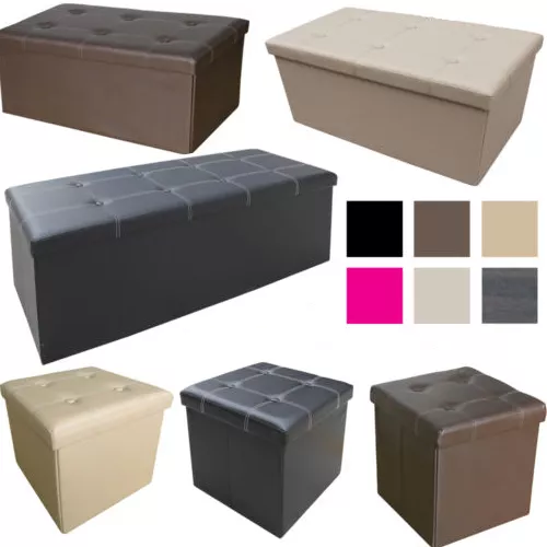 Large Ottoman Faux Leather Stool Folding Seat Chest Foldable Storage Box Foot