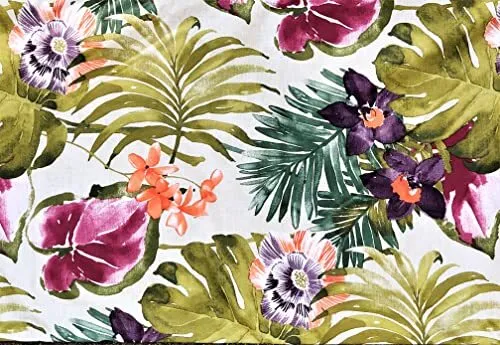 Tropical Rainforest Floral Abstract Vinyl Flannel Back Tablecloth 60" Round