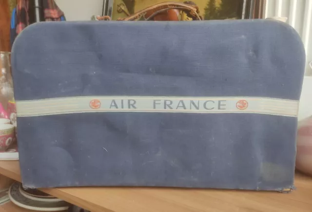 Valise Ancienne Air France Bois Toile Bleue Poignée Cuire