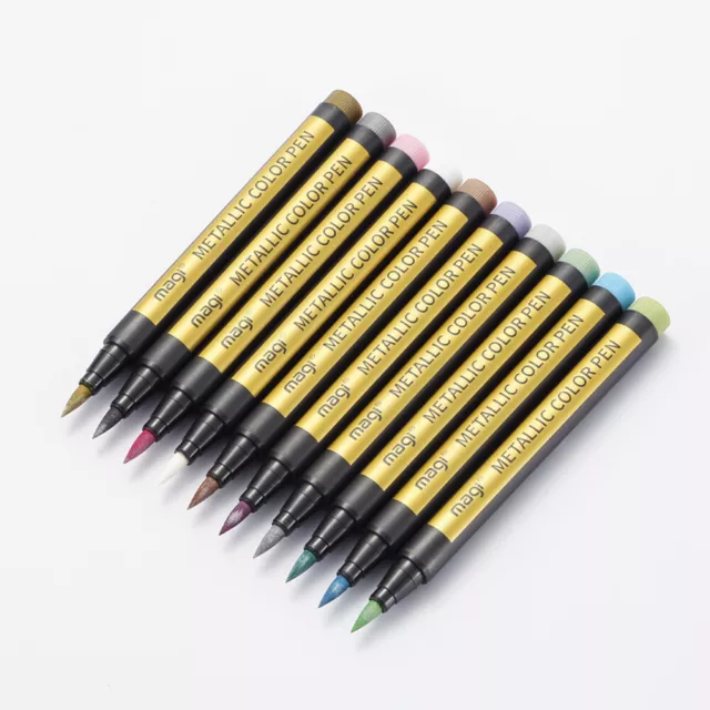 10 couleurs stylo pinceau métallique marqueur d'art pour papier  L5O3 2