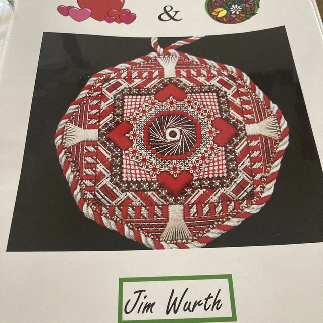 Jim Wurth patrón de aguja corazones y flores rojo ornamento diseño tamaño