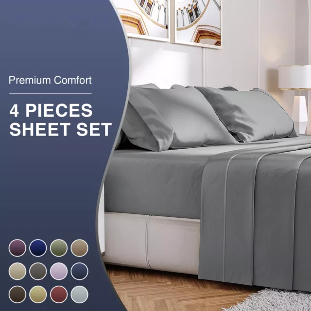 1800TC 4pcs Sheet Set Fitted Flat Pillowcase Ultrasoft Bedding Bamboo sheets