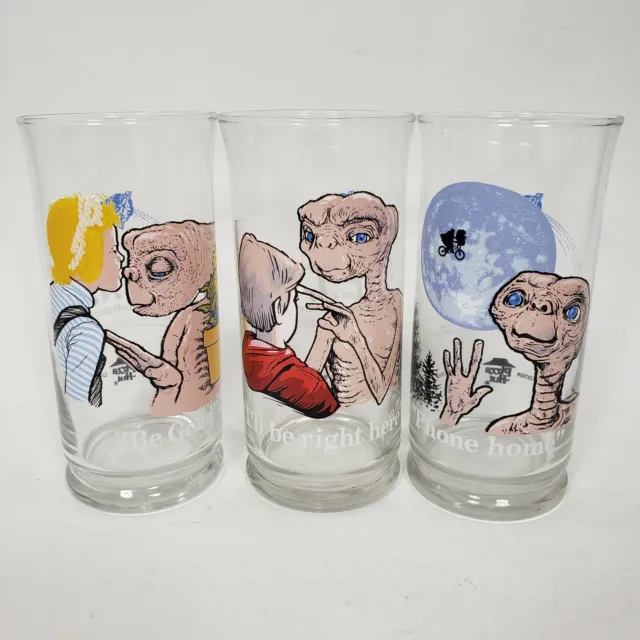 1982 E.T Limited Edition Pizza Hut Collector Series Glasses Set of 3 Vintage