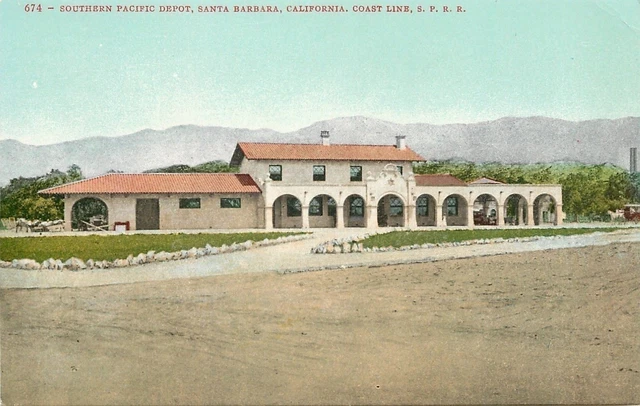 Santa Barbara California~Southern Pacific Depot~Coast Line S P R R~1910 Postcard