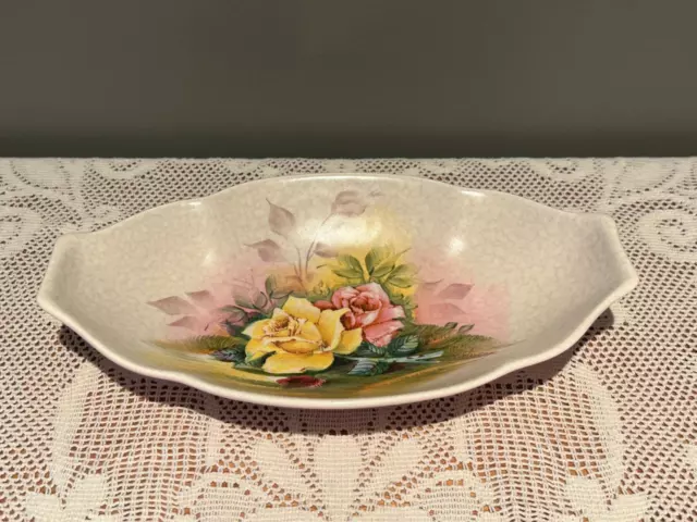 Vintage Crown Devon Serving Bowl - Hand Accented - Signed - Pink - Vgc